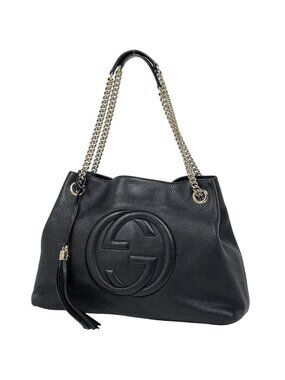 Gucci Soho Chain Shoulder Bag Interlocking Tote Leather Black